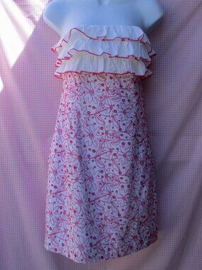 Lilly Pulitzer "Franco" Dress Hotty Pink 'Daisy For You' Eyelet Tie Back sz 4